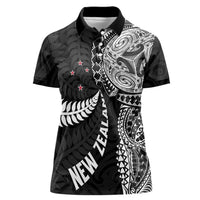 Aotearoa Volleyball Custom Women Polo Shirt Silver Ferns and Maori Tribal Black