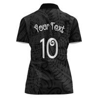 Aotearoa Volleyball Custom Women Polo Shirt Silver Ferns and Maori Tribal Black