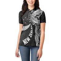 Aotearoa Volleyball Custom Women Polo Shirt Silver Ferns and Maori Tribal Black