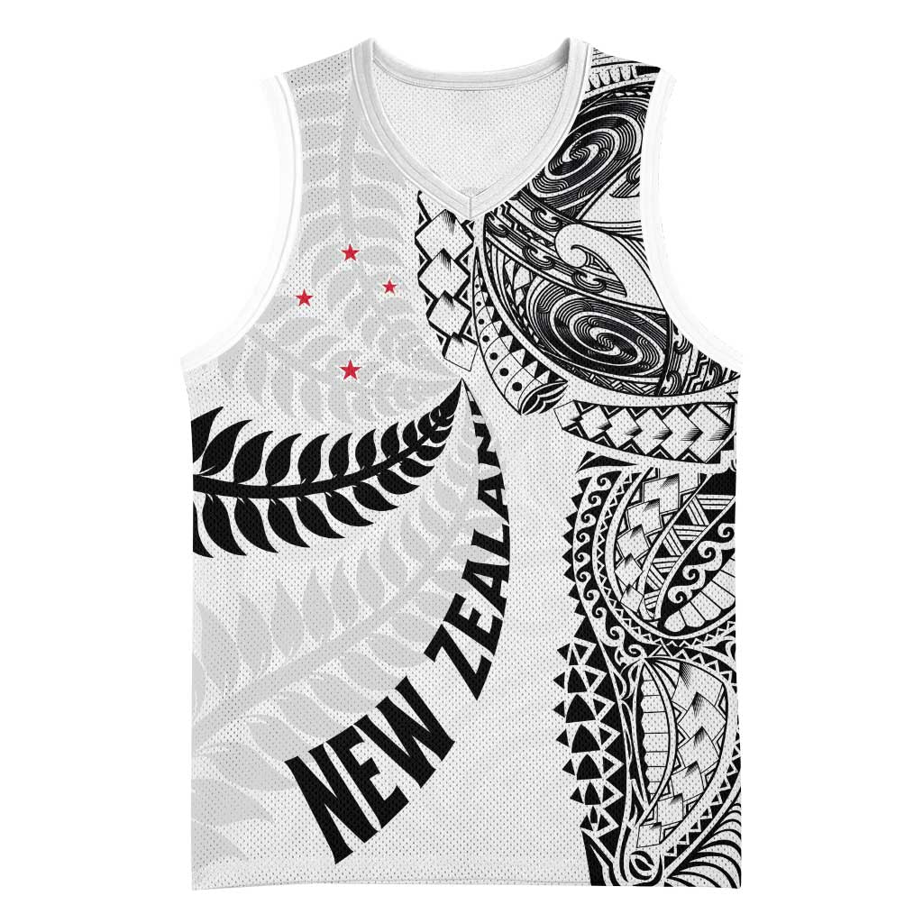 Aotearoa Volleyball Custom Basketball Jersey Silver Ferns and Maori Tribal White