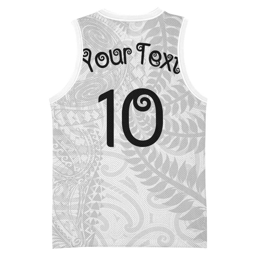 Aotearoa Volleyball Custom Basketball Jersey Silver Ferns and Maori Tribal White