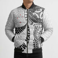 Aotearoa Volleyball Custom Bomber Puffer Jacket Silver Ferns and Maori Tribal White