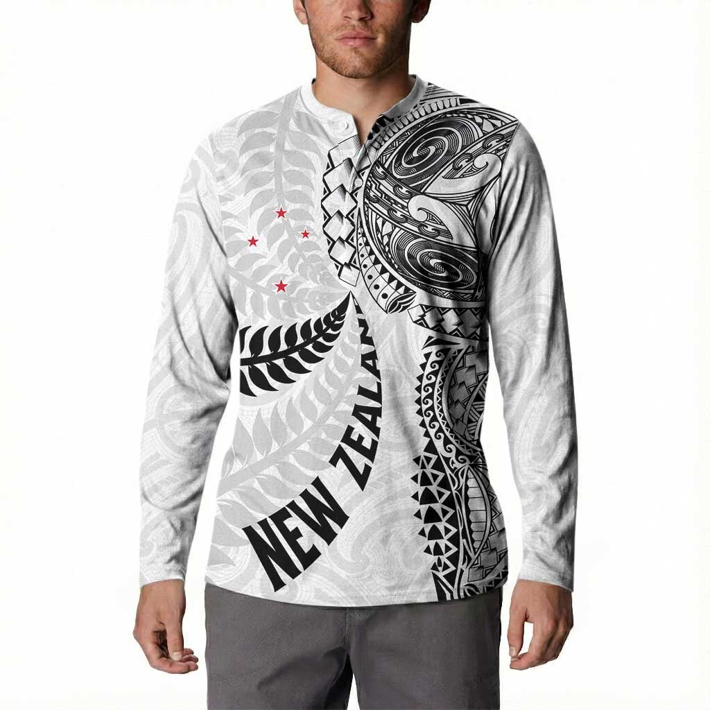 Aotearoa Volleyball Custom Button Sweatshirt Silver Ferns and Maori Tribal White