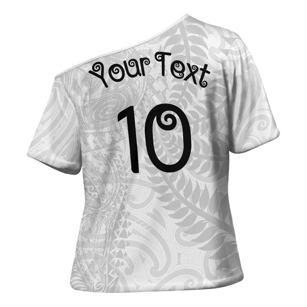 Aotearoa Volleyball Custom Cross Shoulder Shirt Silver Ferns and Maori Tribal White
