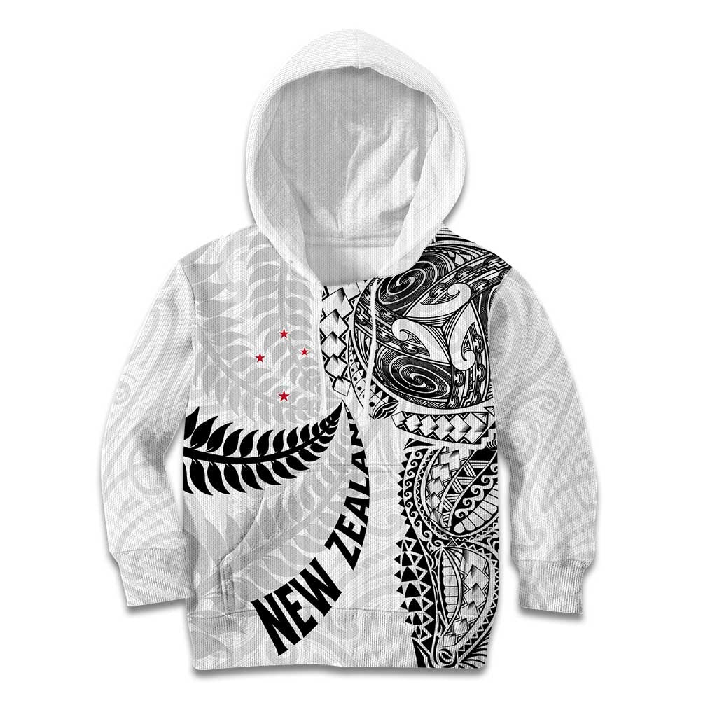 Aotearoa Volleyball Custom Kid Hoodie Silver Ferns and Maori Tribal White