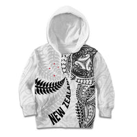 Aotearoa Volleyball Custom Kid Hoodie Silver Ferns and Maori Tribal White