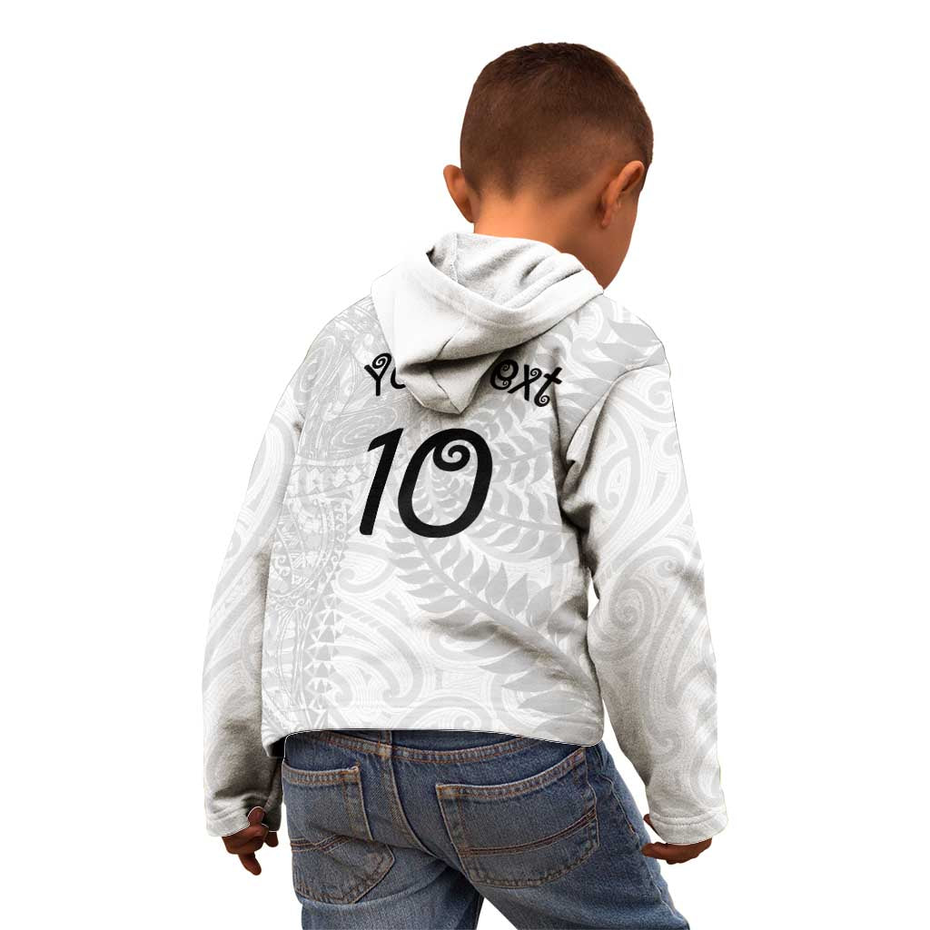 Aotearoa Volleyball Custom Kid Hoodie Silver Ferns and Maori Tribal White