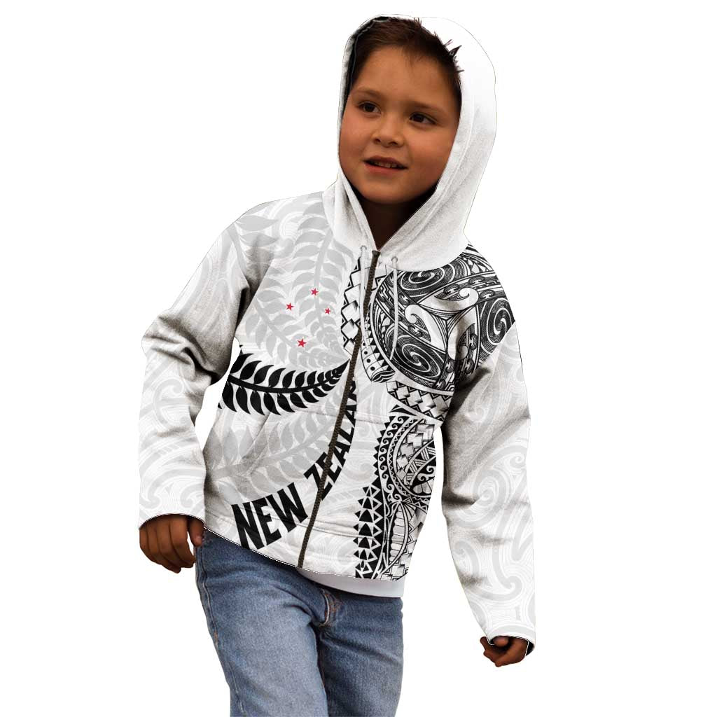 Aotearoa Volleyball Custom Kid Hoodie Silver Ferns and Maori Tribal White