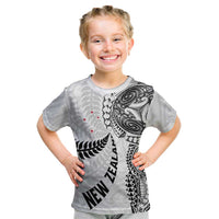 Aotearoa Volleyball Custom Kid T Shirt Silver Ferns and Maori Tribal White
