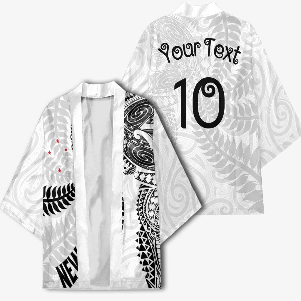 Aotearoa Volleyball Custom Kimono Silver Ferns and Maori Tribal White