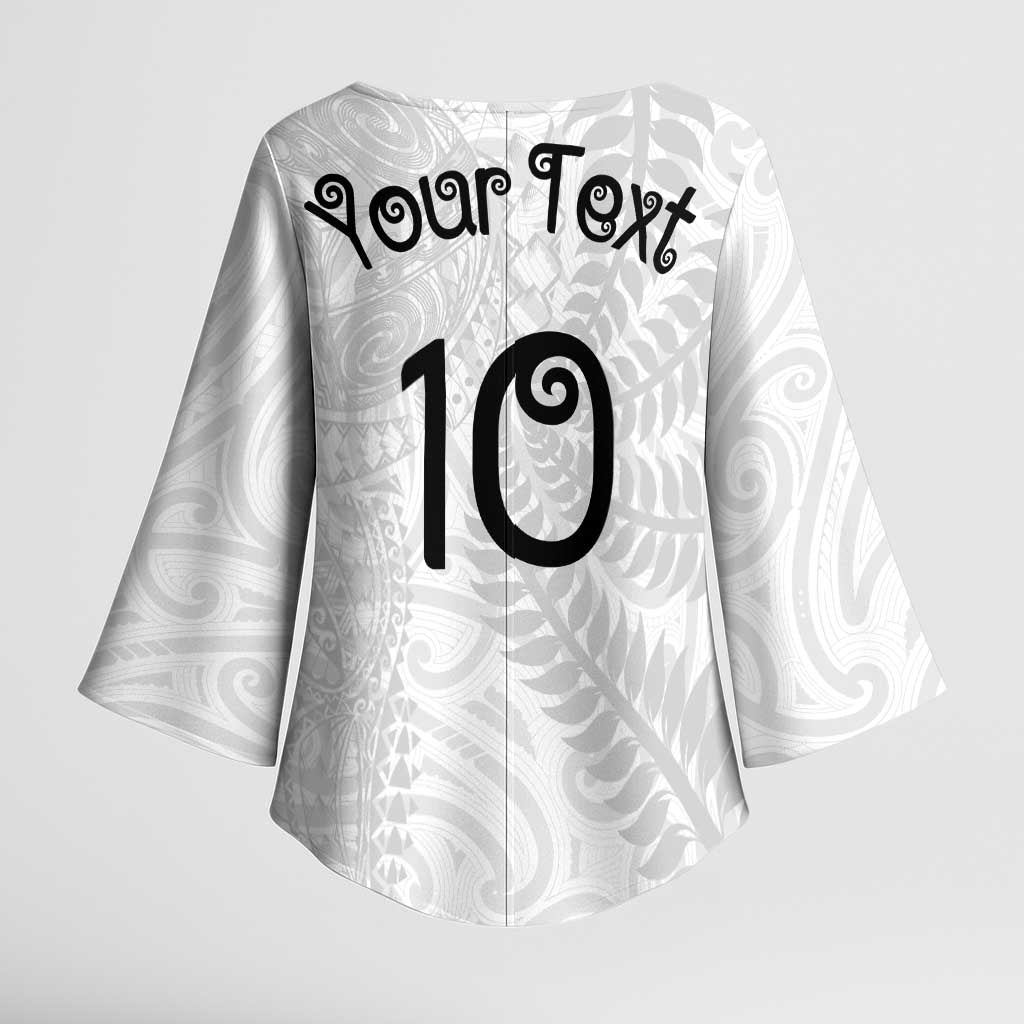 Aotearoa Volleyball Custom Kimono Sleeve Blouse Silver Ferns and Maori Tribal White