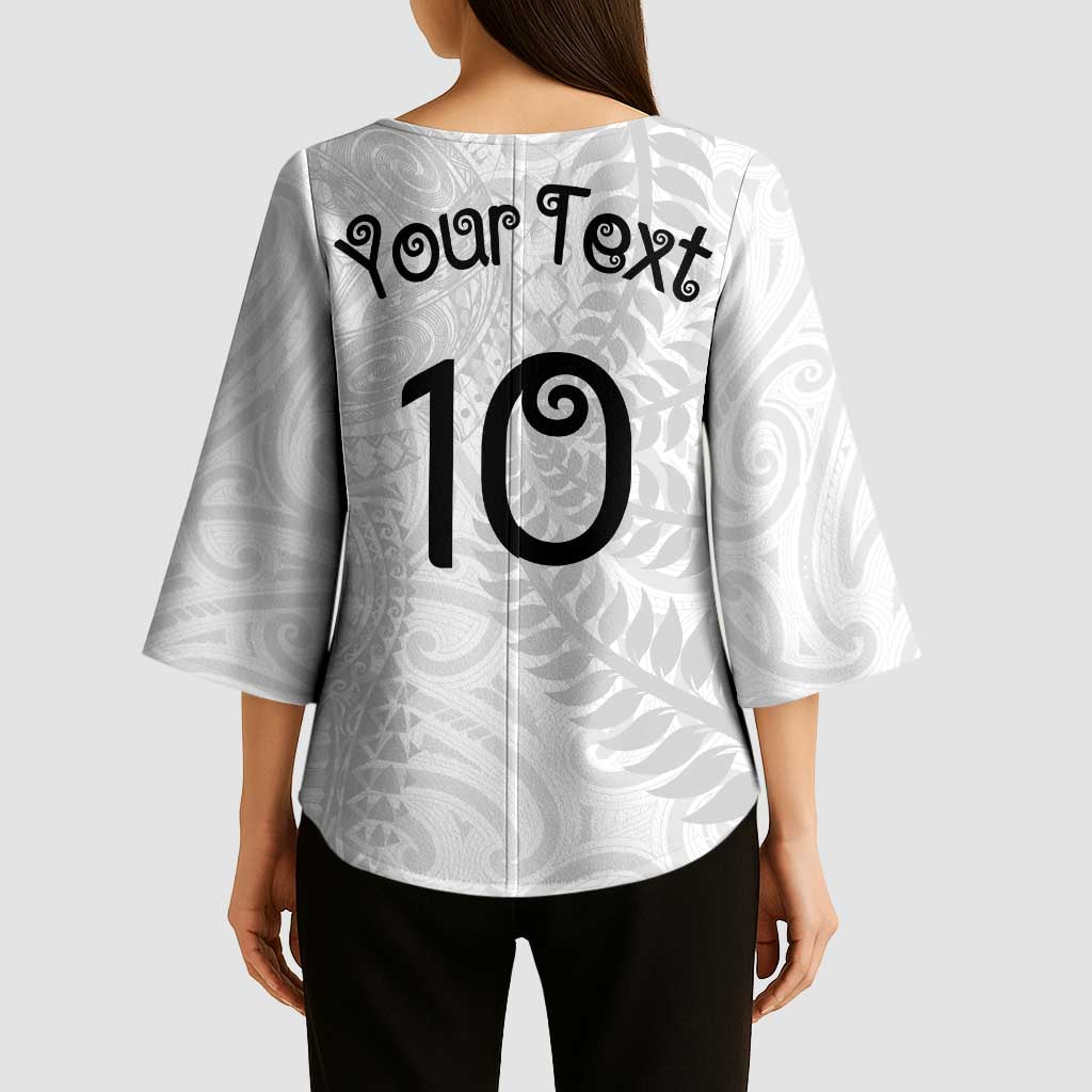 Aotearoa Volleyball Custom Kimono Sleeve Blouse Silver Ferns and Maori Tribal White
