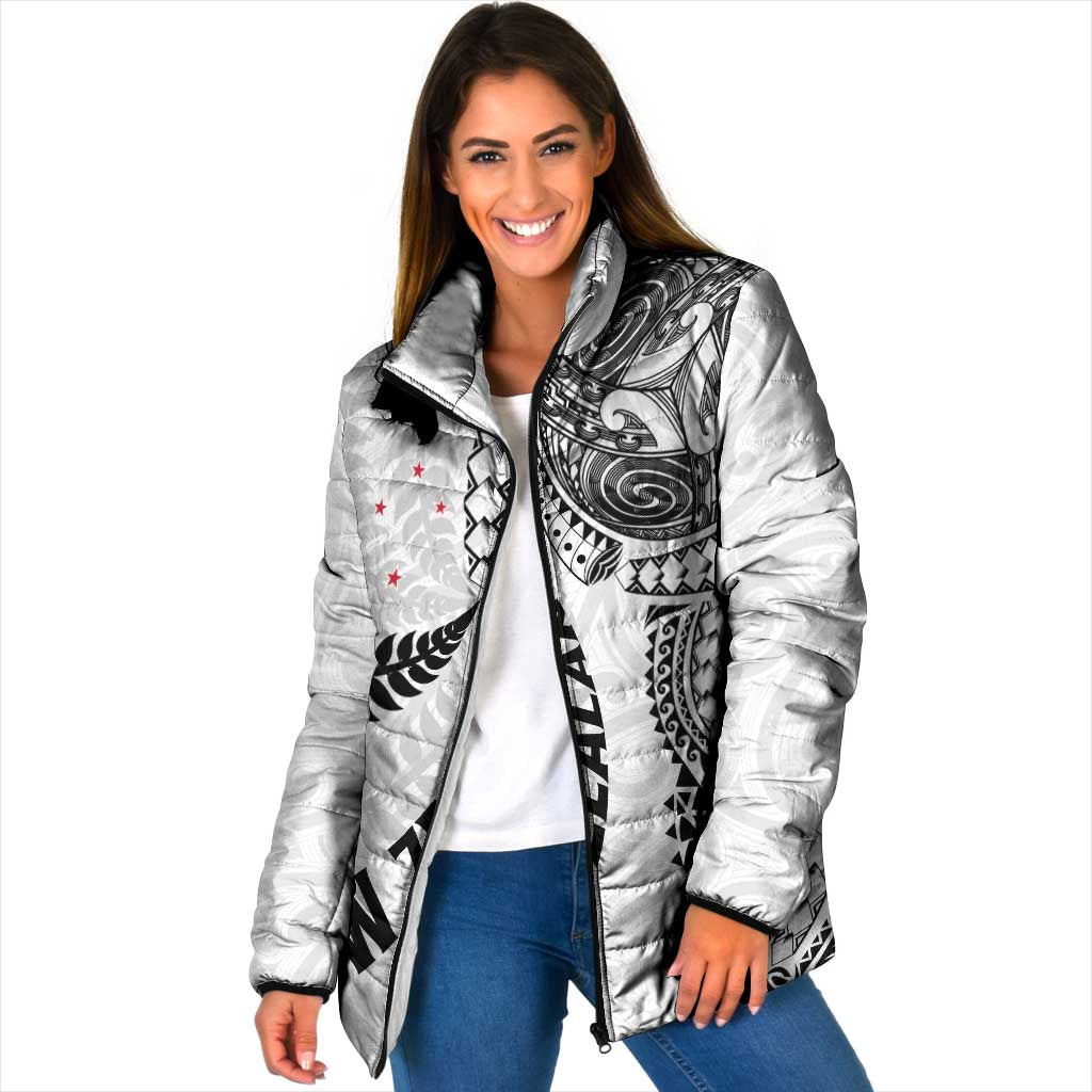 Aotearoa Volleyball Custom Padded Jacket Silver Ferns and Maori Tribal White