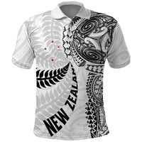 Aotearoa Volleyball Custom Polo Shirt Silver Ferns and Maori Tribal White