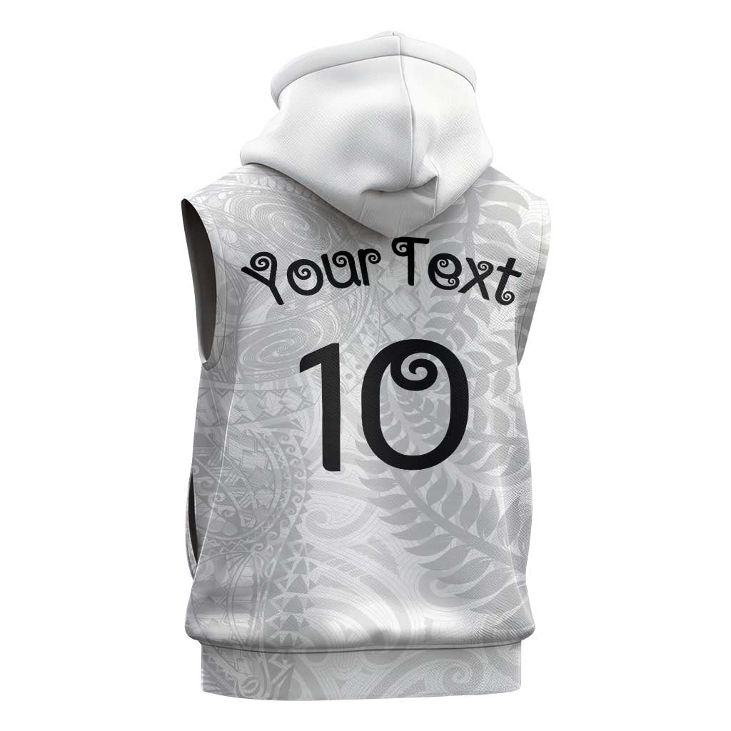 Aotearoa Volleyball Custom Sleeveless Hoodie Silver Ferns and Maori Tribal White LT03 - Polynesian Pride