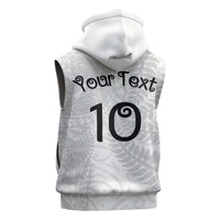Aotearoa Volleyball Custom Sleeveless Hoodie Silver Ferns and Maori Tribal White LT03 - Polynesian Pride