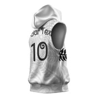 Aotearoa Volleyball Custom Sleeveless Hoodie Silver Ferns and Maori Tribal White LT03 - Polynesian Pride