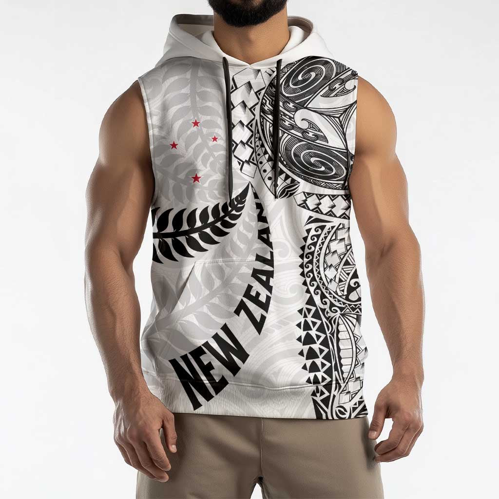 Aotearoa Volleyball Custom Sleeveless Hoodie Silver Ferns and Maori Tribal White LT03 - Polynesian Pride