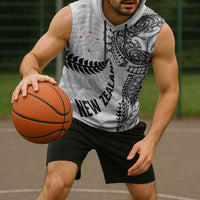 Aotearoa Volleyball Custom Sleeveless Hoodie Silver Ferns and Maori Tribal White LT03 - Polynesian Pride