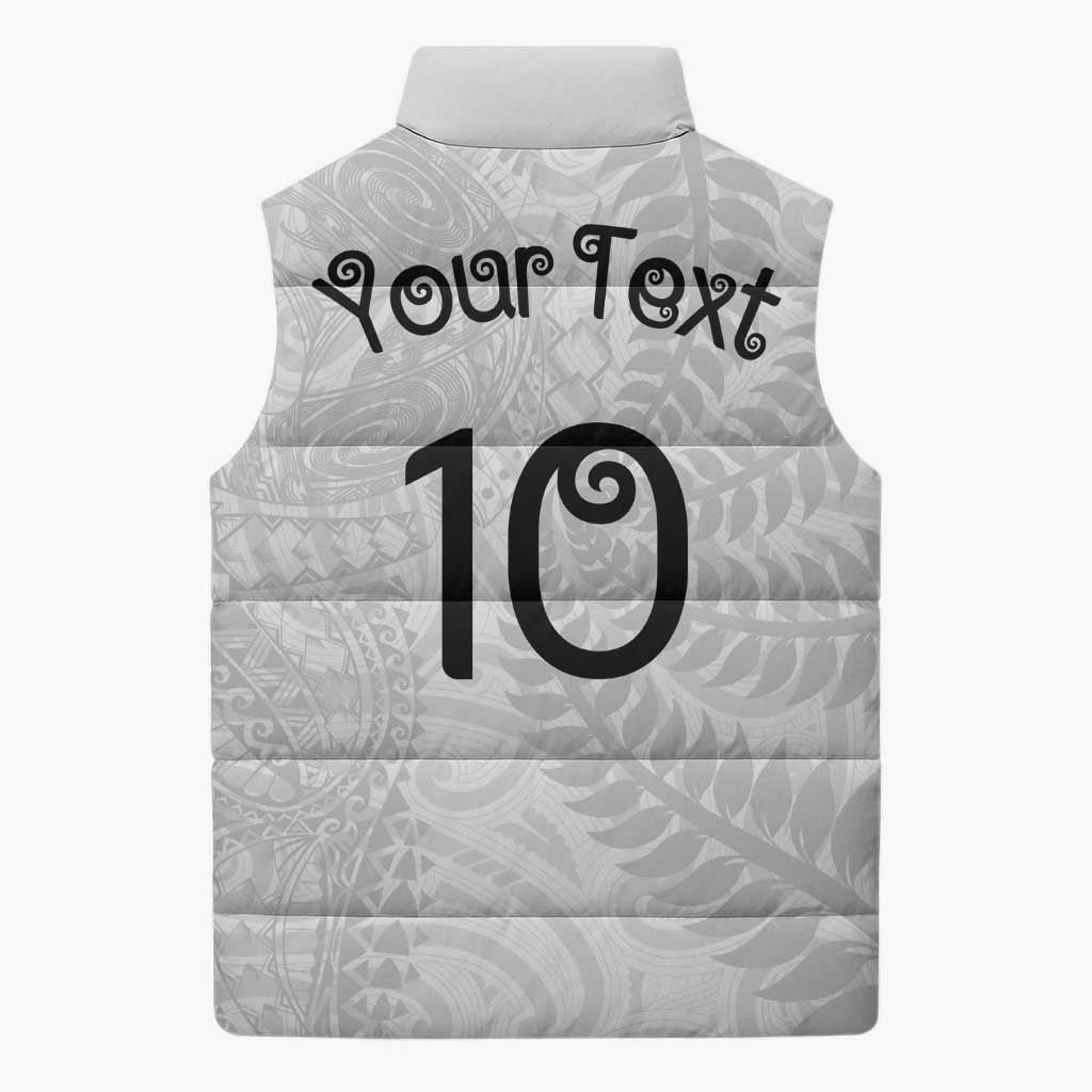 Aotearoa Volleyball Custom Sleeveless Puffer Jacket Silver Ferns and Maori Tribal White
