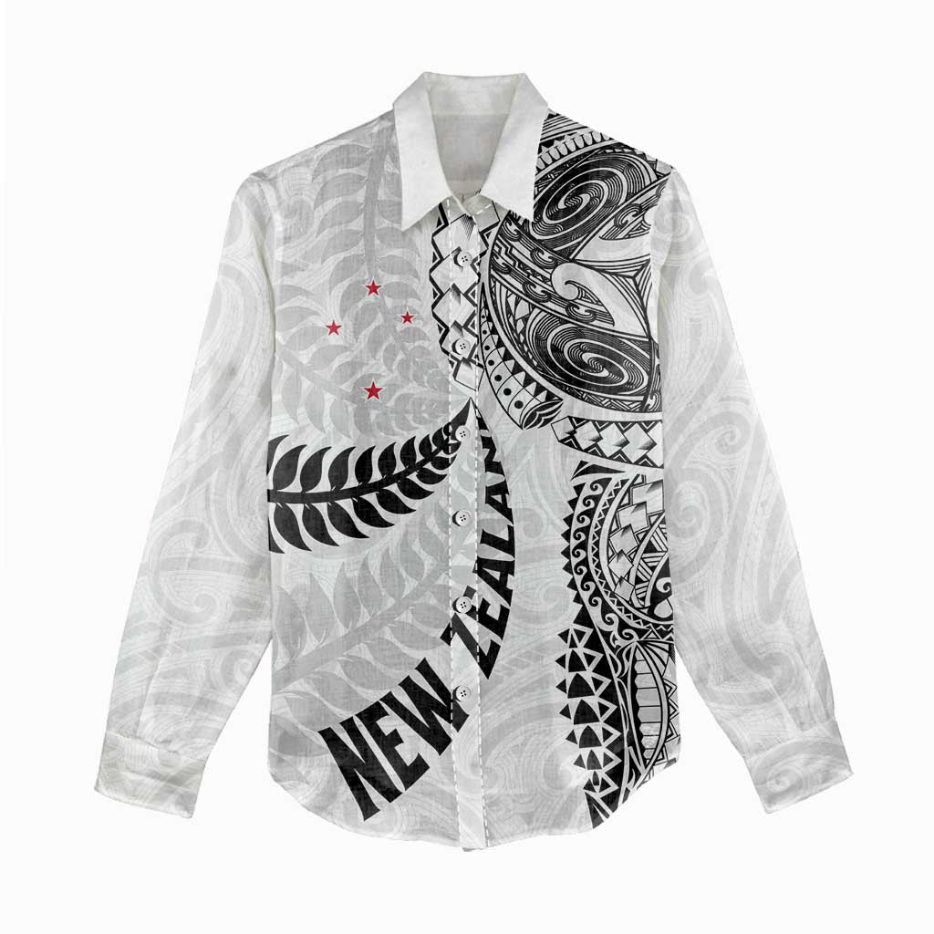 Aotearoa Volleyball Custom Women Casual Shirt Silver Ferns and Maori Tribal White