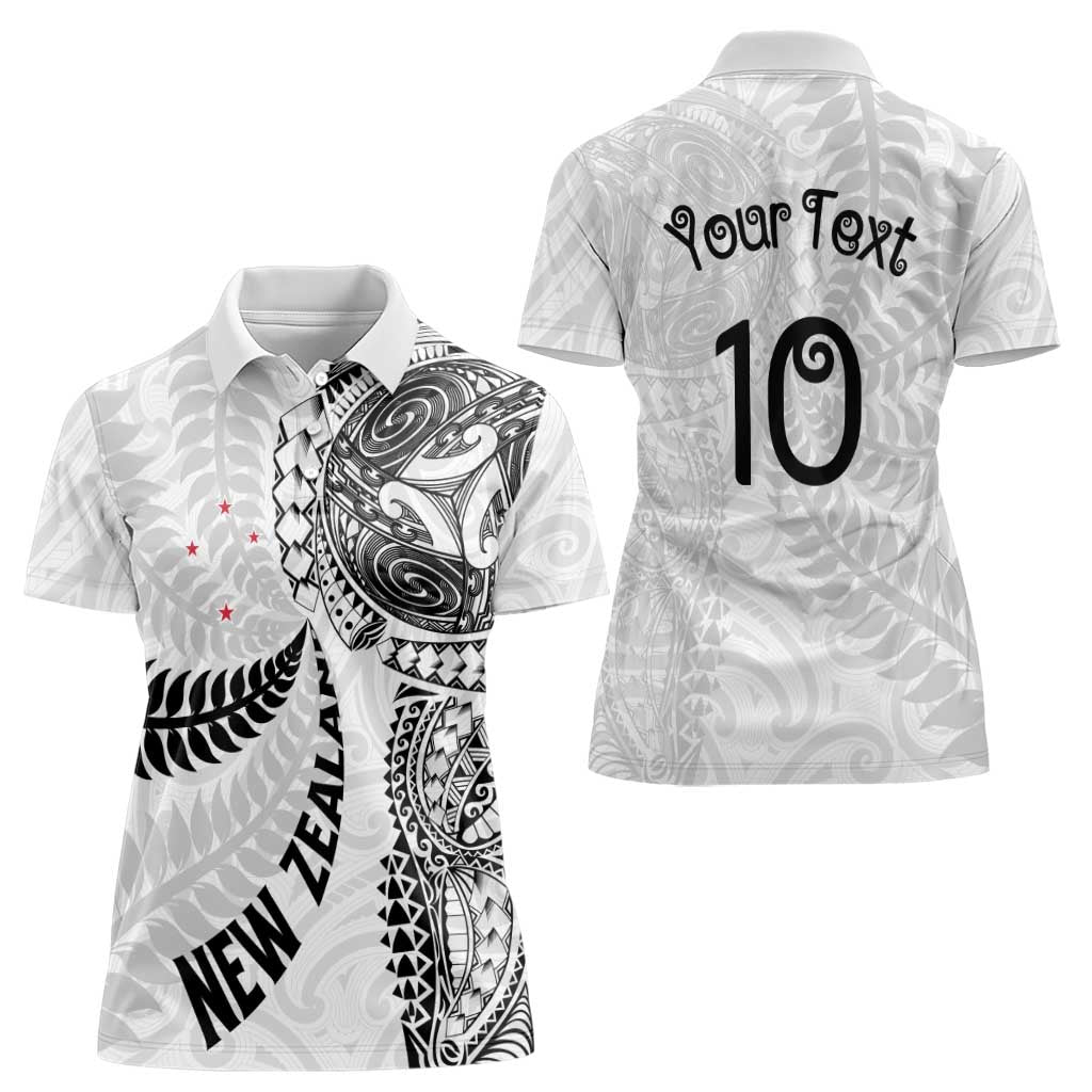 Aotearoa Volleyball Custom Women Polo Shirt Silver Ferns and Maori Tribal White