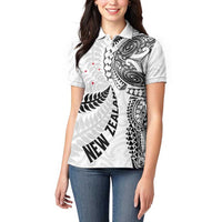 Aotearoa Volleyball Custom Women Polo Shirt Silver Ferns and Maori Tribal White