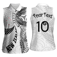 Aotearoa Volleyball Custom Women Sleeveless Polo Shirt Silver Ferns and Maori Tribal White