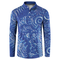 New Zealand Sea Animals Button Sweatshirt with Maori Koru Tribal Tattoo and Silver Ferns Aquatic Style