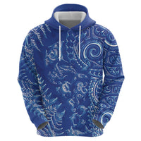 New Zealand Sea Animals Hoodie with Maori Koru Tribal Tattoo and Silver Ferns Aquatic Style