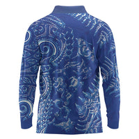 New Zealand Sea Animals Long Sleeve Polo Shirt with Maori Koru Tribal Tattoo and Silver Ferns Aquatic Style LT03 - Polynesian Pride