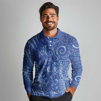 New Zealand Sea Animals Long Sleeve Polo Shirt with Maori Koru Tribal Tattoo and Silver Ferns Aquatic Style LT03 - Polynesian Pride