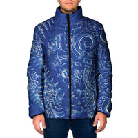 New Zealand Sea Animals Padded Jacket with Maori Koru Tribal Tattoo and Silver Ferns Aquatic Style