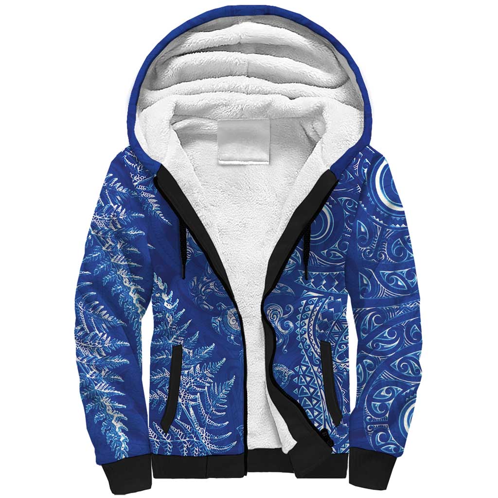 New Zealand Sea Animals Sherpa Hoodie with Maori Koru Tribal Tattoo and Silver Ferns Aquatic Style LT03 Unisex Navy - Polynesian Pride