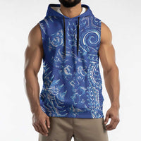 New Zealand Sea Animals Sleeveless Hoodie with Maori Koru Tribal Tattoo and Silver Ferns Aquatic Style LT03 - Polynesian Pride
