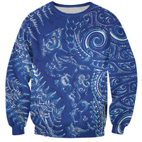 New Zealand Sea Animals Sweatshirt with Maori Koru Tribal Tattoo and Silver Ferns Aquatic Style LT03 Unisex Navy - Polynesian Pride