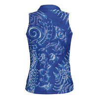 New Zealand Sea Animals Women Sleeveless Polo Shirt with Maori Koru Tribal Tattoo and Silver Ferns Aquatic Style LT03 - Polynesian Pride