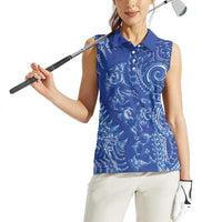 New Zealand Sea Animals Women Sleeveless Polo Shirt with Maori Koru Tribal Tattoo and Silver Ferns Aquatic Style LT03 - Polynesian Pride