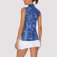 New Zealand Sea Animals Women Sleeveless Polo Shirt with Maori Koru Tribal Tattoo and Silver Ferns Aquatic Style LT03 - Polynesian Pride
