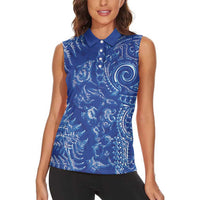 New Zealand Sea Animals Women Sleeveless Polo Shirt with Maori Koru Tribal Tattoo and Silver Ferns Aquatic Style LT03 - Polynesian Pride
