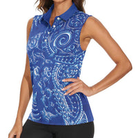 New Zealand Sea Animals Women Sleeveless Polo Shirt with Maori Koru Tribal Tattoo and Silver Ferns Aquatic Style LT03 - Polynesian Pride