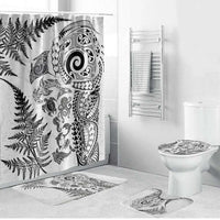 New Zealand Sea Animals Bathroom Set with Maori Koru Tribal Tattoo and Silver Ferns White Color