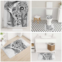 New Zealand Sea Animals Bathroom Set with Maori Koru Tribal Tattoo and Silver Ferns White Color