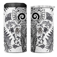 New Zealand Sea Animals 4 in 1 Can Cooler Tumbler with Maori Koru Tribal Tattoo and Silver Ferns White Color