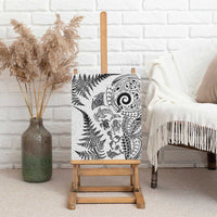 New Zealand Sea Animals Canvas Wall Art with Maori Koru Tribal Tattoo and Silver Ferns White Color