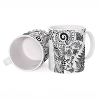 New Zealand Sea Animals Ceramic Mug with Maori Koru Tribal Tattoo and Silver Ferns White Color