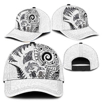 New Zealand Sea Animals Classic Cap with Maori Koru Tribal Tattoo and Silver Ferns White Color