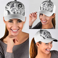 New Zealand Sea Animals Classic Cap with Maori Koru Tribal Tattoo and Silver Ferns White Color