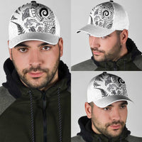 New Zealand Sea Animals Classic Cap with Maori Koru Tribal Tattoo and Silver Ferns White Color