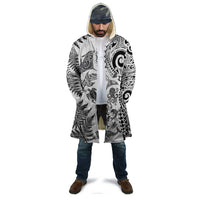 New Zealand Sea Animals Cloak with Maori Koru Tribal Tattoo and Silver Ferns White Color